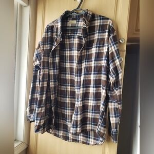 100 % Cotton Men's Brown Plaid Flannel Long Sleeve Shirt Large